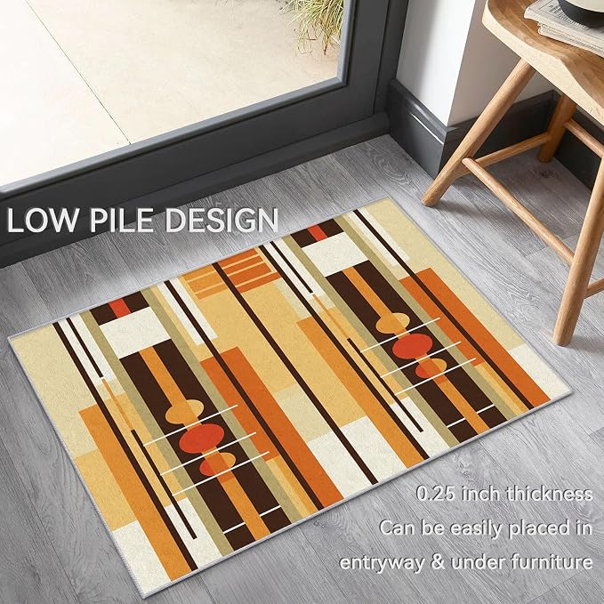 Contemporary Geometric Rug 8x10, Washable Retro Stripe Rugs for Living Room Bedroom, Mid Century Modern Area Rug for Home Decor, Non Slip Backing Floor Carpet with Gripper - 8 x 10 ft