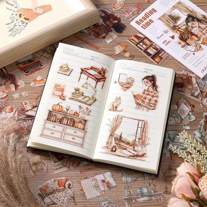 Auguro Scrapbooking Sticker 20 Sheets 120 Pre-Cut PET Girls Read Stickers People Sticker Books for journaling Scrapbook Supplies Transparent Stickers for journaling