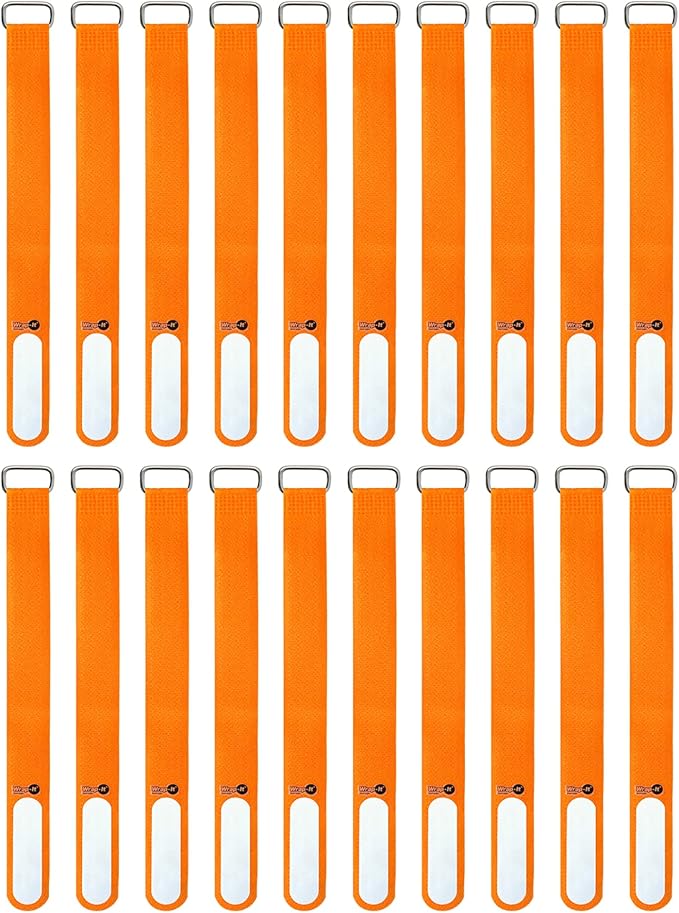 Wrap-It Storage Cinch-Straps, 8" 18 Pack (Orange), Features Buckle and Label for Cord Identification, Reusable Multi-Purpose Securing Cable Straps, Cord Wrap, Cord Organizers