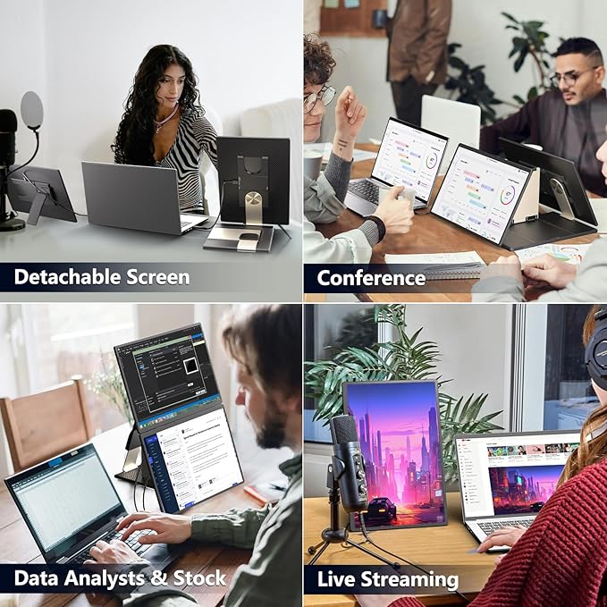 Larksmile Triple Laptop Screen Extender, 16" Triple Screen Laptop Monitor Extender, FHD 1200P IPS Triple Monitor, 235° Rotation Plug&Play for Multi-Screen Work/Travel/Conference/Study