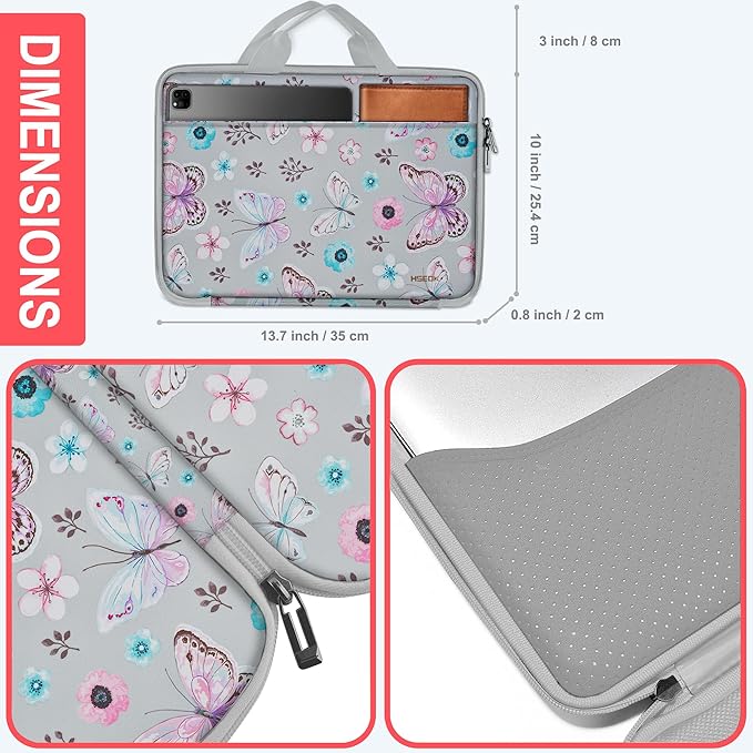 Hseok Laptop Case 13.3-14 inch Briefcase Handbag, Water-Resistant and Shockproof Computer Sleeve Compatible with MacBook Pro 14", Mac Air/Pro 13.3" and 13"-14" Notebooks Chromebooks,Butterfly