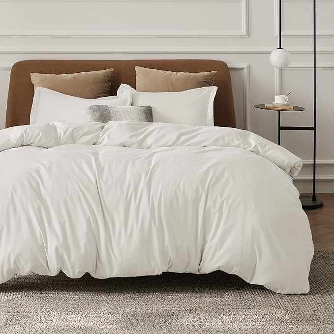 Bedsure Duvet Cover California King Size - Soft Double Brushed Bedding Set for Kids & Adults, Zipper Closure, 3 Pieces, Includes 1 Duvet Cover (104"x98") & 2 Pillow Shams, NO Comforter, Ivory White