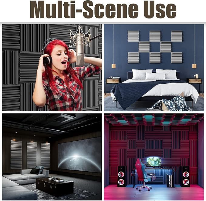 Upgrade 24 pack Self-adhesive Sound Proof Foam Panels,12" X 12" X 2" Acoustic Panels with High Density,Decorative Soundproof Wall Panels Sound Absorbing Foam for Wall and Ceiling(Black+Gray)
