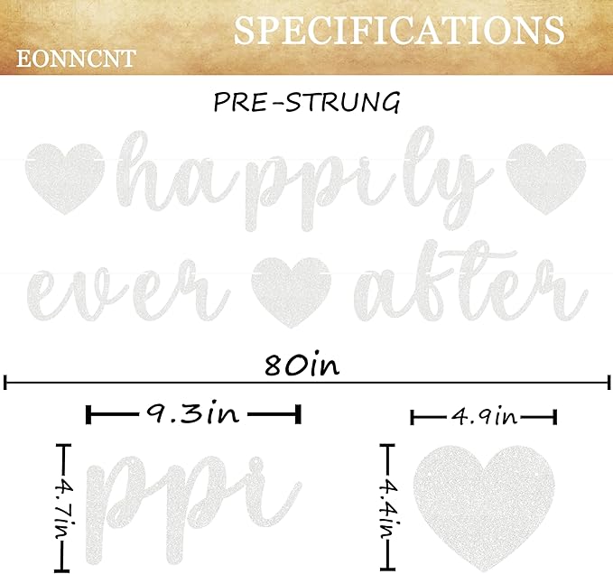 Pre-Strung Happily Ever After Banner - Silver Glitter Bachelorette Bridal Engagement Party Decoration Supplies, Bachelorette Wedding Party Banner for Engagement, Bridal Shower, Wedding Party Photo Booth Props
