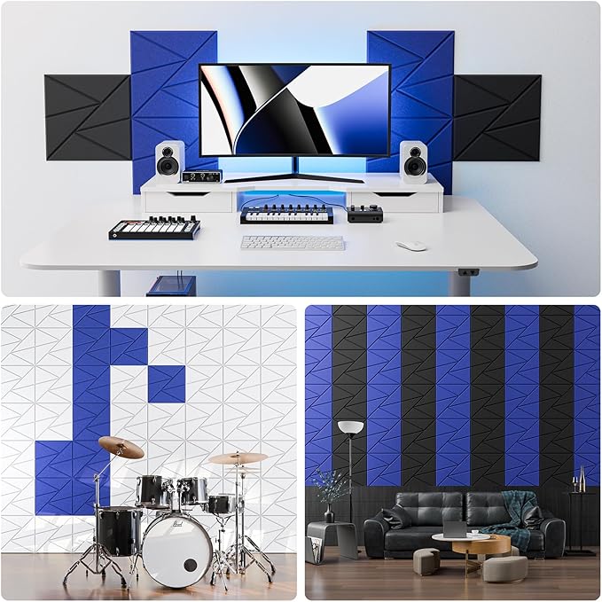 22 Pack Acoustic Panels with Self-Adhesive, 12"X 12"X 0.4"Sound Proof Foam Panels, Sound Panels High Density, Soundproof Wall Panels for Home Studio Office Blue