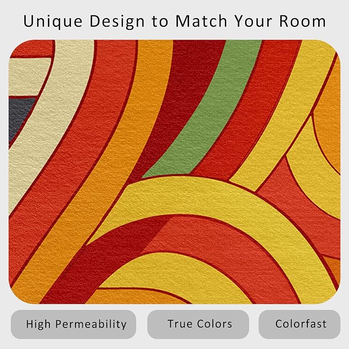 70s Retro Rug 6x9 Abstract Striped Groovy Hippie Pattern Area Rugs for Living Room, Bedroom, 70s Retro Home Decor Accessories Indoor Carpet, Non Slip & Machine Washable, GD0329