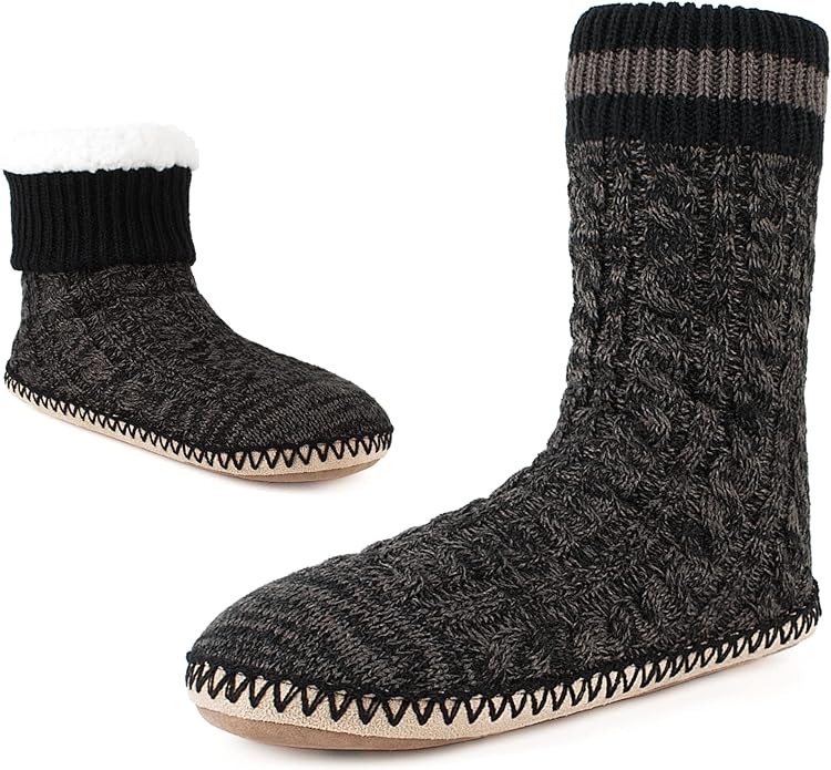 Cozylook Mens Slipper Socks Fleece Lined Non-slip Soles, Winter Soft Thick Cozy Home Boots, Warm Fuzzy House Shoes Indoor