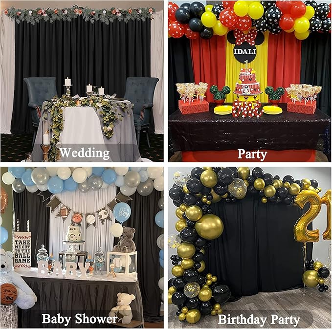 6 Panels Black Backdrop Curtain for Parties Wrinkle Free Black Photo Curtains Backdrop Drapes Fabric Decoration for Birthday Party Wedding 30ft(W) x 10ft(H)