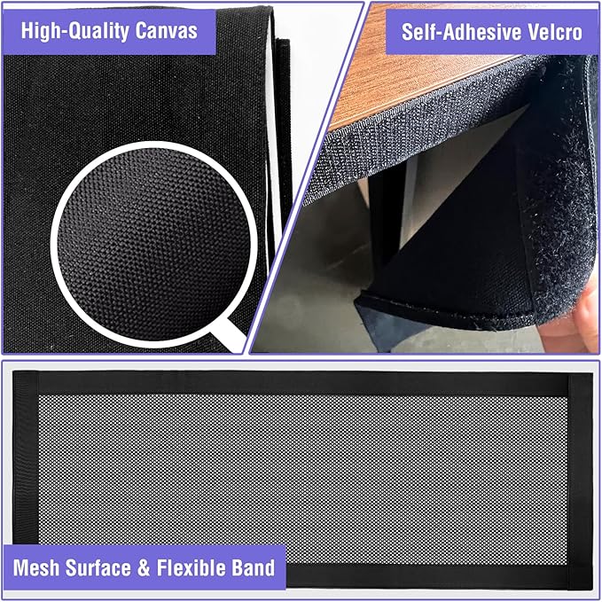 14.9 x 60 Inch Under Desk Privacy Panel with Table Cable Management Net Desk Skirt Modesty Desk Panel Self-Gripping Straps for Office and Home