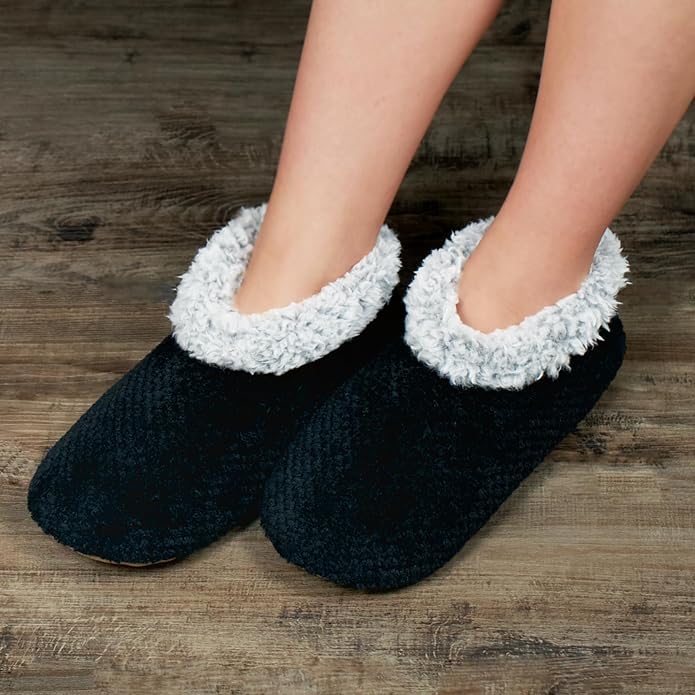 Soft Fuzzy Slippers for Women Indoor, Warm Furry House Sock Shoes Fluffy Lined, Bedroom Booties Non-Slip Gripper Soles, Winter Cozy Christmas Gifts