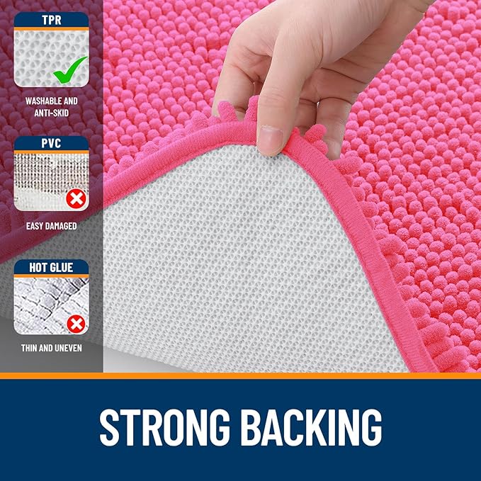 OLANLY Bathroom Rugs 59x20, Extra Soft Absorbent Chenille Bath Rugs, Rubber Backing Quick Dry, Machine Washable Bath Mats for Bathroom Floor, Tub and Shower, Home Decor Accessories, Hot Pink