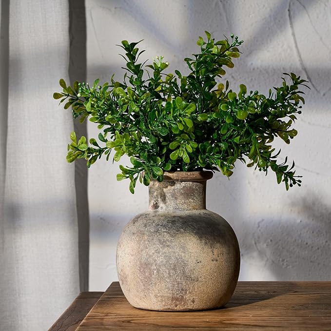 SIDUCAL Ceramic Rustic Farmhouse Vase | 6 Inch Pottery Decorative Flower for Home Decor | Boho Vase | Terracotta for Table, Living Room, Bathroom Decoration, Shelf Decor, Mantel