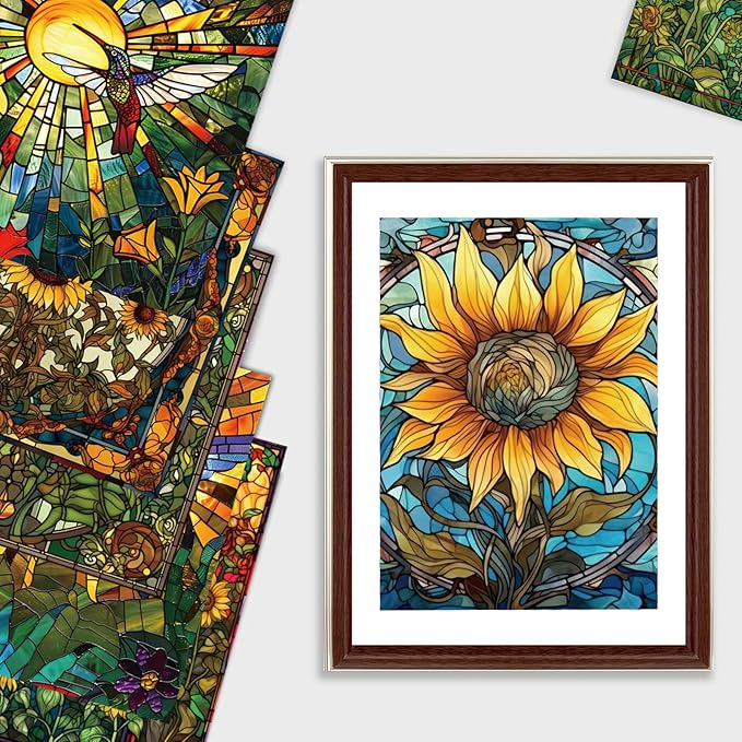 Scrapbook Paper,24 Sheets 6"x 6" Decorative Papers,Single-Sided Vivid Origami Decoupage Paper for Card Making,DIY Album, Hand Account & Travel Diary Craft Projects,Glass Sunflower