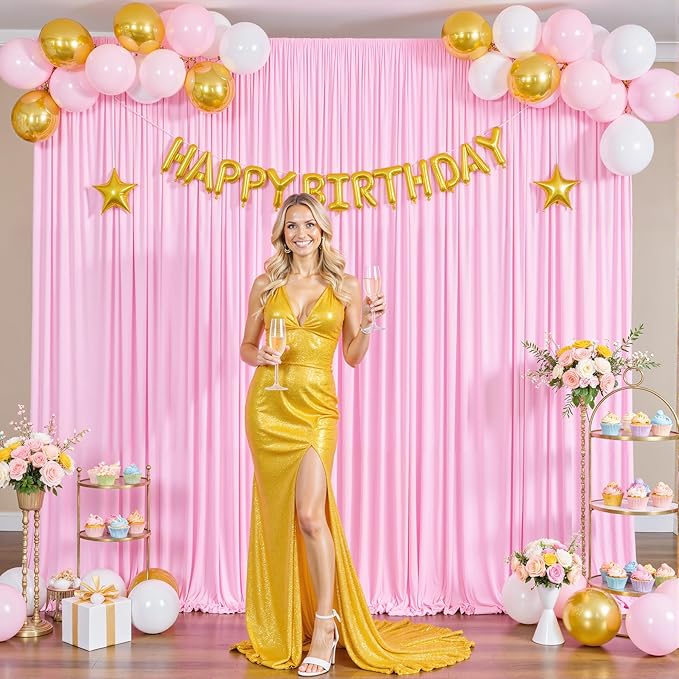 4 Panels Pink Backdrop Curtain for Parties Baby Shower Wrinkle Free Pink Photo Curtains Backdrop Drapes Fabric Decoration for Wedding Birthday Party 20ft(W) x 10ft(H)