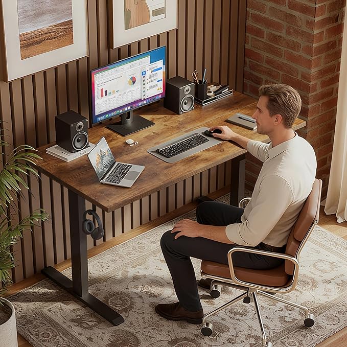Klicelor 60 Inch Large Electric Standing Desk, Height Adjustable Office Desk, Sit Stand Up Computer Gaming Desk with Memory Preset, Two-Piece Desktop, Rustic Brown