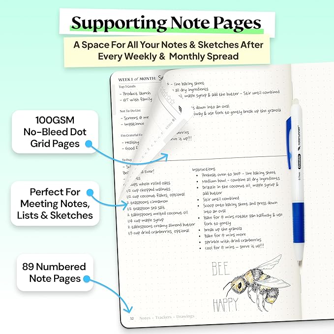 Roterunner Purpose Planner Notebook A5 5.8”x8.3” Undated 2026 Daily Weekly and Monthly Productivity Goal Setting Tool for Work Home ADHD Planner for Adults Self Care Journal (Black Softcover)