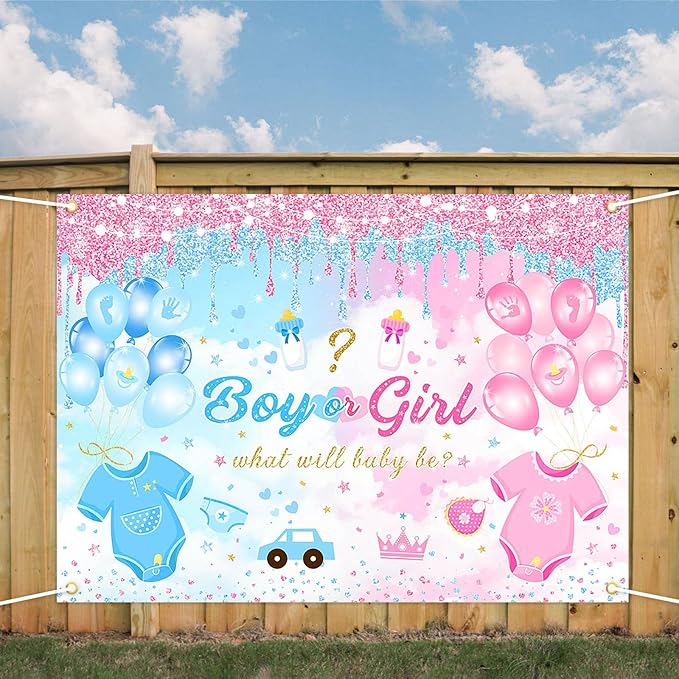 Avezano Gender Reveal Backdrop Boy or Girl What Will Baby Be Gender Reveal Party Decorations Pink Blue Balloon Background for Baby Shower Banner Supplies (7x5ft)