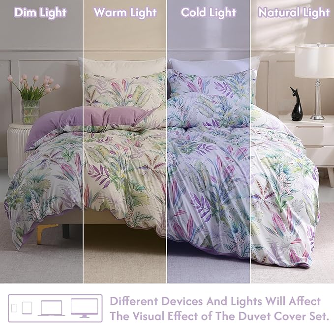 LONAVA King Botaincal 3 Pcs Duvet Cover Set, Breathable Soft Microfiber Lavender Lining Comforter Cover with Zipper Closure, and 2 Anti-Pilling, Fade Resistant Pillowcases, Tropical