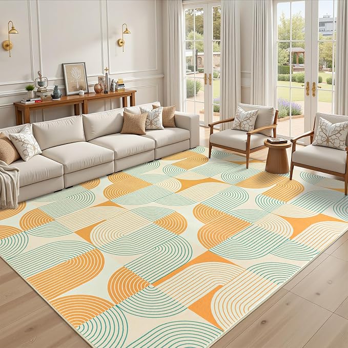 Area Rugs for Living Room 4x6, Washable Modern Abstract Rug for Bedroom, Soft Non-Slip Indoor Floor Carpet for Dining Room Nursery Office Home, Orange