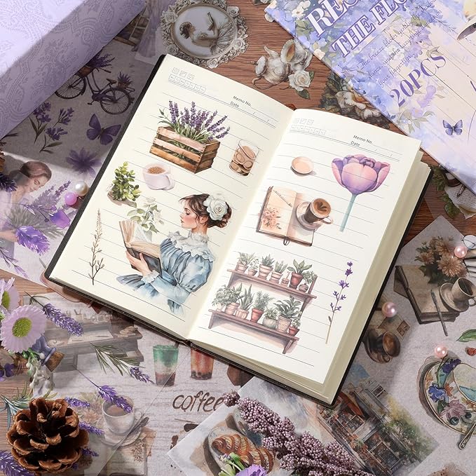 Auguro Scrapbook Reading Stickers 20 Sheets 240 Pre-Cut Washi Stickers for Journaling PET Transparent Book Sticker Decorative or DIY Paper Crafts, Arts and Crafting Projects