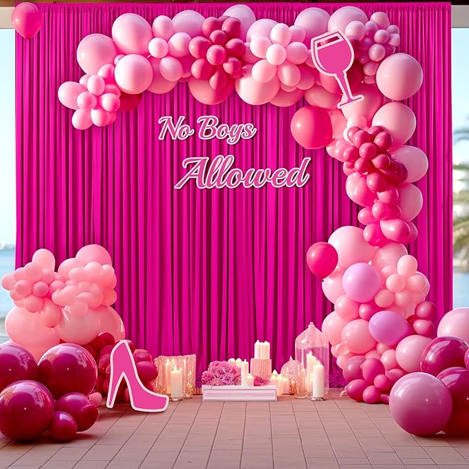 6 Panels Fuchsia Backdrop Curtain for Parties Birthday Party Wrinkle Free Hot Pink Photo Curtains Backdrop Drapes Fabric Decoration for Wedding 30ft(W) x 10ft(H)