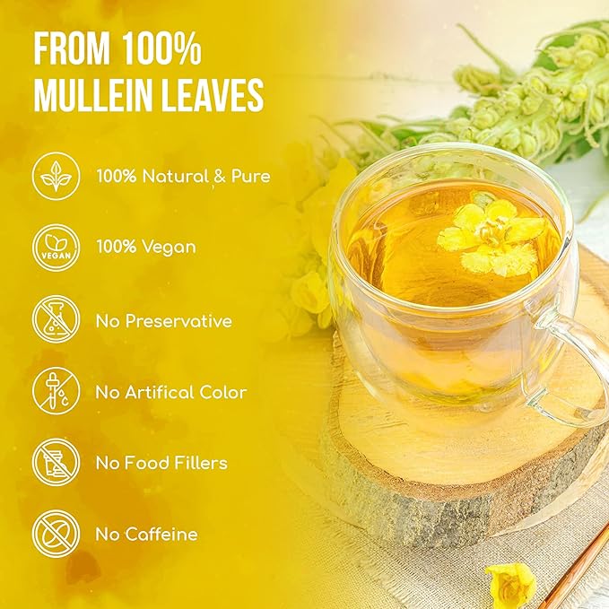 FreshDrinkUS, Premium 40 Mullein Leaf Tea For Lungs, Great Lung Detox For Smokers, Handmade, 100% Natural & Pure, No Sugar, No Caffeine, No Gluten, Vegan