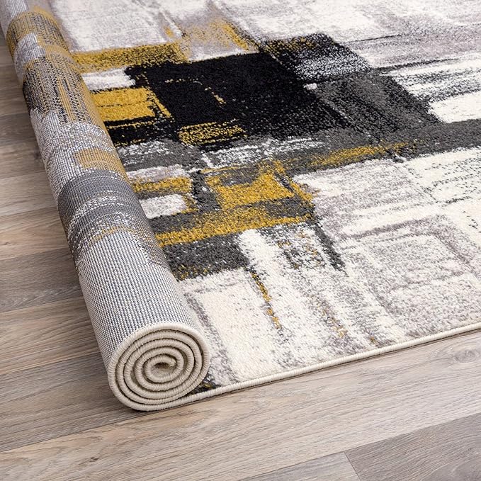 Rugshop Gold Modern Abstract Oversized Area Rug — Non-Shedding for Living Room, Dining Room and Office 10' x 14'