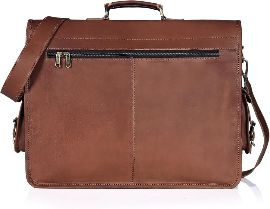 18 Inch Buffalo Leather Laptop Briefcase for Men Vintage Handmade Leather Messenger Bag for Work, Travel & Business – Rustic Brown Full Grain” Best Computer Satchel School distressed Bag