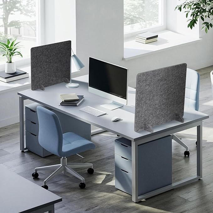 DOLLAR BOSS 2PCS Acoustic Desk Dividers 24" x 20", Soundproof Freestanding Privacy Panels for Table, Noise Reducing Desktop Partition for Office, Home, Classroom, Study Area with 20 Pushpins,Grey