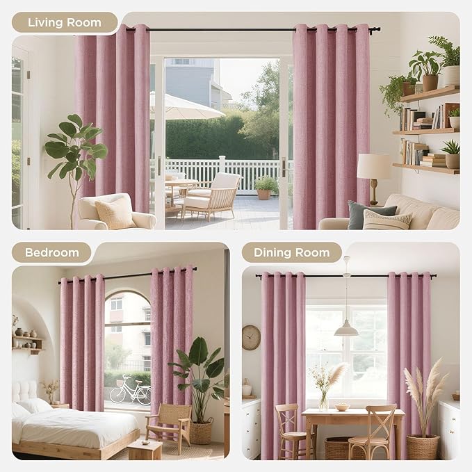 Joydeco Light Pink Blackout Curtains 120 Inches Long, Extra Long Curtains 120 Inch Length 1 Panel for Bedroom, Thermal Insulated Linen Black Out Curtains with Grommets(100x120, Light Pink)