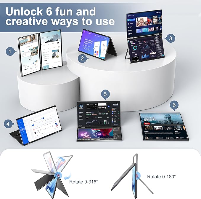 InnoView 15.6" FHD Dual Portable Monitor | All-in-One Foldable & Stackable Design | 315° Screen Adjustment & 180° Stand | USB-C/HDMI Travel Monitor for Laptop, Mac, Windows