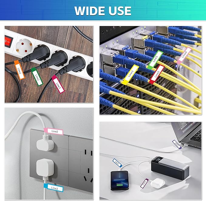 360PCS Cable Labels, 12 Colors Waterproof Cable Tags Wire Cord Label for Electronics Cable Management, Self Adhesive Color Border Cord Labels for Laser Printer and Handwriting