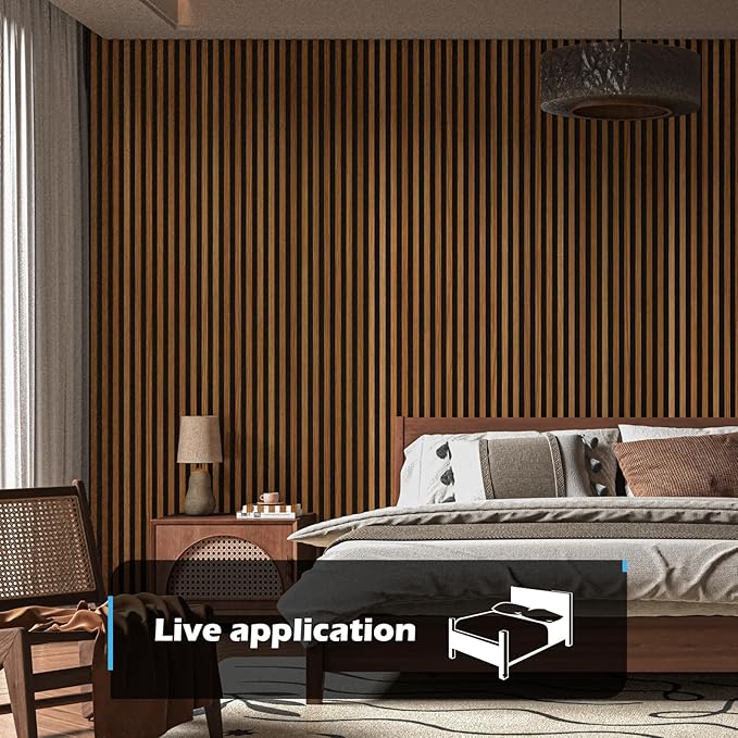 Art3d 4-Pack 108" x 12" Acoustic Wood Panels for Wall, Soundproof Wood Slat Panel for Wall and Ceiling, 3D Fluted Sound Absorbing Paneling for Interior Wall Decor, Living Room, Bedroom - Teak