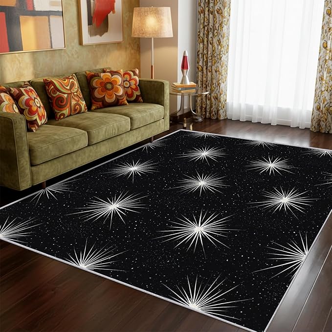 Starburst Rug 6x8 Mid Century Modern Retro Pattern Area Rugs for Living Room, Bedroom, Starburst Home Decor Accessories Indoor Carpet, Non Slip & Machine Washable