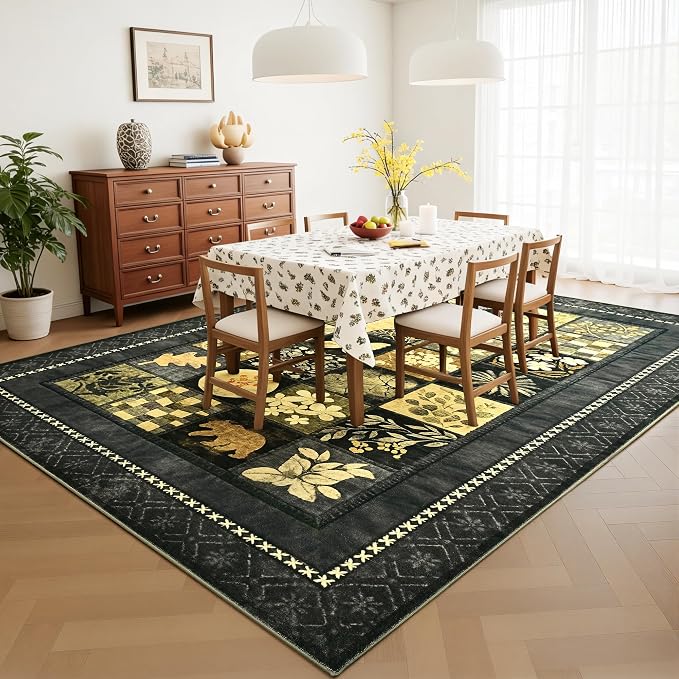 Tepook 6x9 Area Rugs for Living Room, Modern Large Geometric Rug for Bedroom, Washable Patchwork Rug Indoor Non Slip Throw Carpets for Dining Room Office Farmhouse Home Decor, Dark Grey