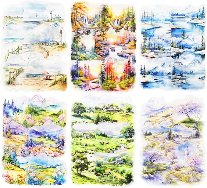 AuriicLeaf Large Scenery PET Sticker Set, 60Pcs Nature and Countryside Stickers for Scrapbooking, Journaling, DIY Crafts, and Art Supplies