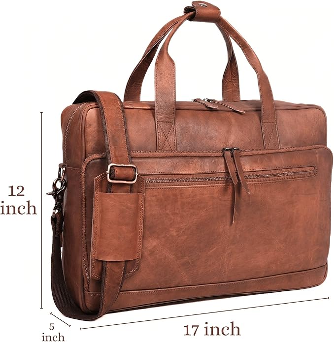 17-inch Genuine Leather Laptop Briefcase for Men and Women – Brown Leather Messenger Bag for Professional Work, Office, College & Travel Computer Laptop Bag