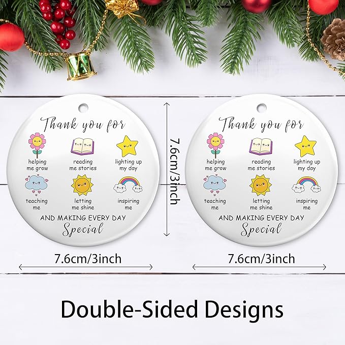 Thank You Gifts for Teachers 2025 Teacher Christmas Ornament Ceramic Appreciation Ornaments Gifts for Teacher Women Men Christmas Tree Decorations Hanging Ornament Xmas Keepsake Gift Ideas