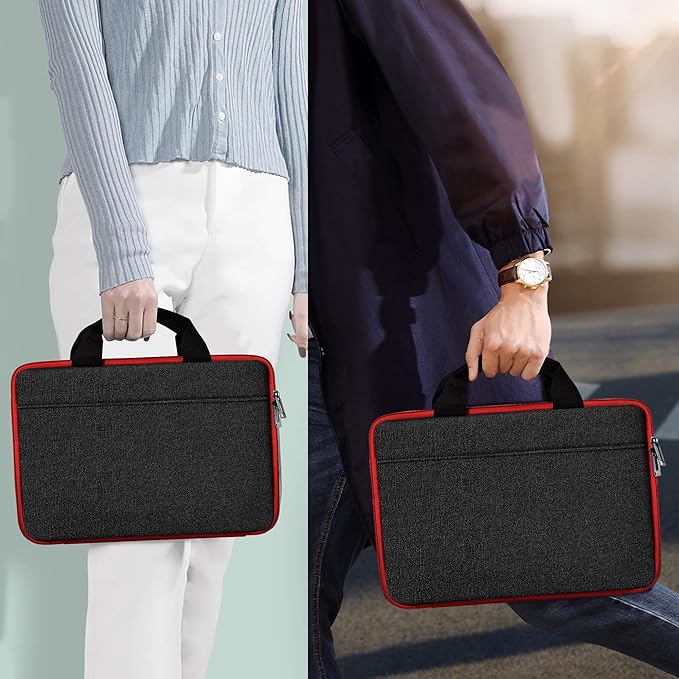 Hseok Laptop Case 13.3-14 inch Briefcase Handbag, Water-Resistant and Shockproof Computer Sleeve Compatible with MacBook Pro 14", Mac Air/Pro 13.3" and 13"-14" Notebooks Chromebooks,Black-red