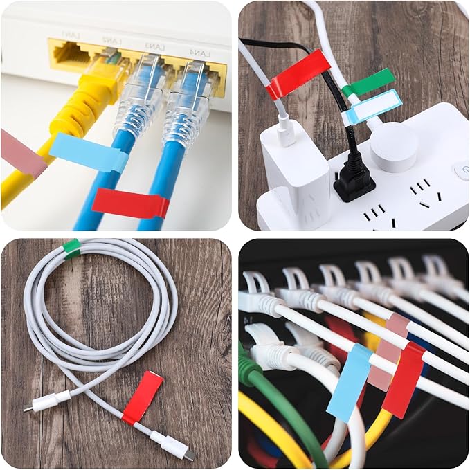 600 Pcs Cord Labels Tags, Color Coded P-Type Cable Labels Tags with Wrap-Around Design, Durable Cable Tag Label for Network Ethernet Audio Wire Organization and Identification
