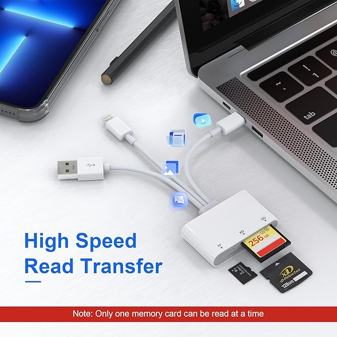 XD Card Reader, SD Card Reader for iPhone, 3 in 1 SD/TF/XD Picture Reader for Lightning/USB C/USB A Device, Lightning+USB A+USB C xd Picture Card Adapter for iPhone 16/15/14/13/iPad/PC/Android