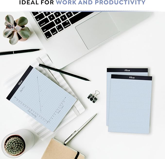 Alitte Graph Paper Pad, Pack of 1, White Letter Size - 4x4 Quad Grid Paper, Easy-Tear Perforations, 8.5 x 11 Cardboard Backing - Graph Notepads for School, Office -50 Sheets per Pad
