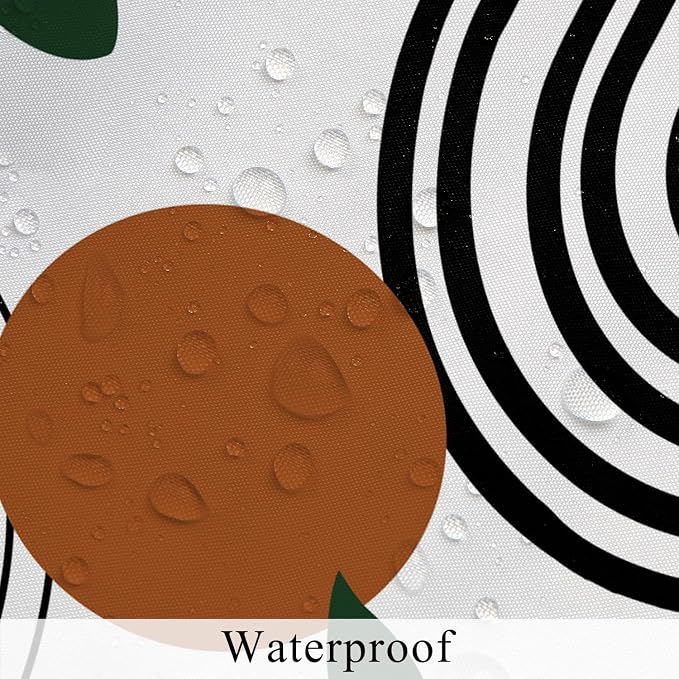 Boho Geometric Shower Curtain White Beige Mid Century Abstract Arch Curve Bathroom Curtain Minimalistic Sun Shower Curtain Sets Bathroom Extra Long 72x108 in with 12 Hooks