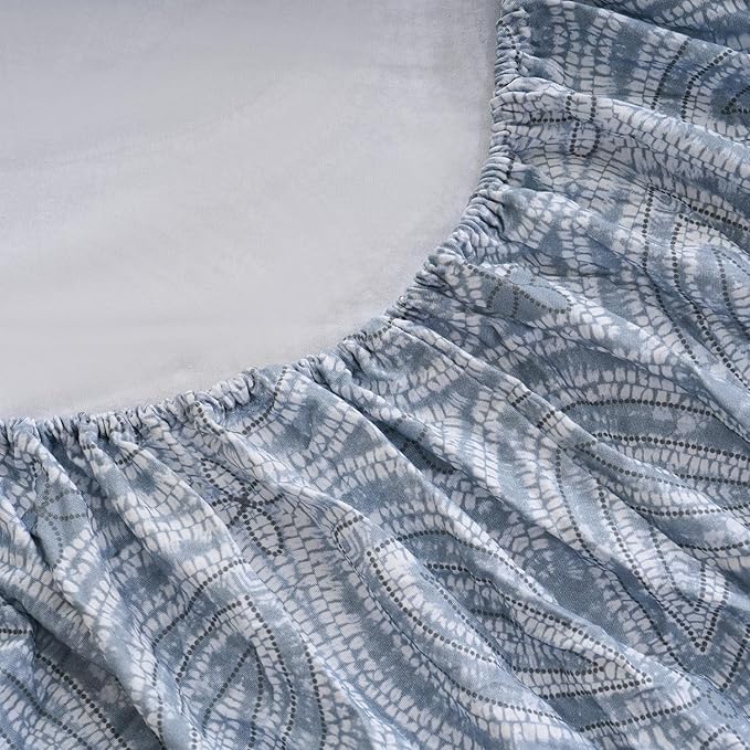 Zusbest Queen Sheet Set 100% Percale Cotton Grey Printed Bed Sheet Set, Brushed for Extra Softness, Luxury Flannel Like Sheets Modern Classic Navy Printed Deep Pocket Sheets 17.5'' 4 Pcs