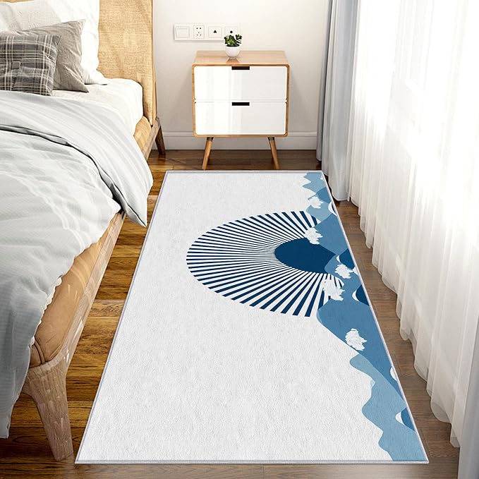Long Narrow Hallway Runner Rug 2x10, Boho Sunshine Rug, Japanese Landscape Pattern Design, Bed Side Runner Rugs for Bedroom, Children Kids Boys Girls Room, Modern Coastal Home Decor