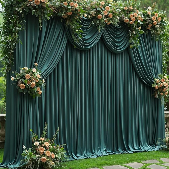 6 Panels Hunter Green Backdrop Curtain for Parties Wrinkle Free Dark Green Photo Curtains Backdrop Drapes Fabric Decoration for Baby Shower Birthday Party Photography 30ft(W) x 10ft(H)