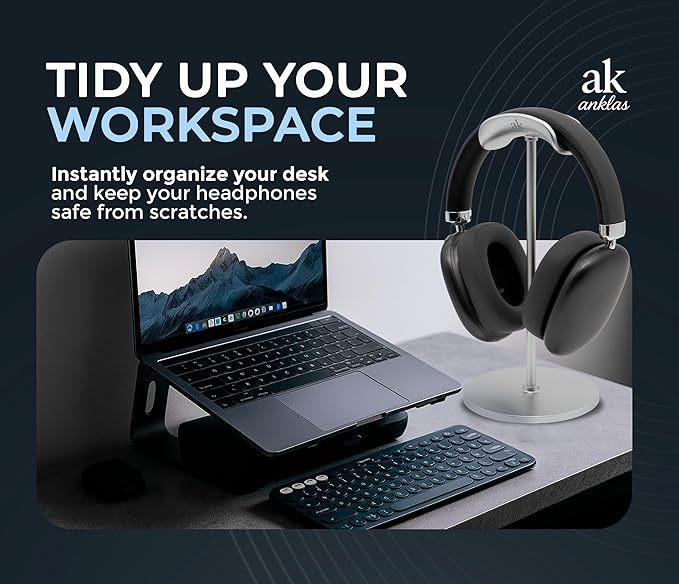 ak anklas Headphone Stand for Desk – Premium & Minimalist Headset Holder with Round or Oval Base for Gaming, Office & Home (Silver, Standard)