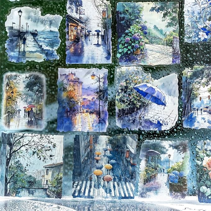 Dwpetzo 90 Pieces Large Seasons Scenery Stickers for Journaling, Watercolor Sylte Transparent PET Stickers for Scrapbooking, Junk Journal Supplies, Collage, Scrap Book, DIY Crafts Arts