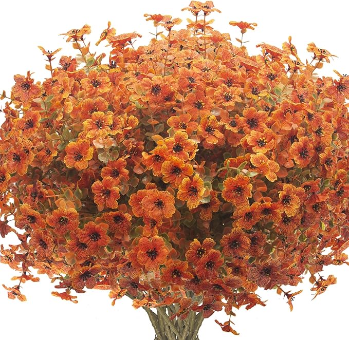 16 Bundles Artificial Fall Flowers for Outdoors Fake Plants UV Resistant Plastic Plants Shrubs Bushes for Home Fall Front Door Porch Garden Autumn Decor (Fall Red)