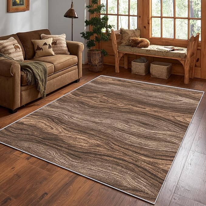 Wood Grain Rustic Area Rug, Vintage Brown Texture Pattern Carpet, Washable Non Slip Low Pile Soft Thin, Living Room Bedroom Home Decor Mat 3x4ft(Small)